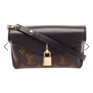 Louis Vuitton Black Leather & Brown Monogram Crossbody with Gold Lock